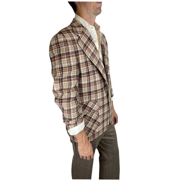 1970s plaid sports coat brown rust wool two button Size 40 - Picture 1 of 10